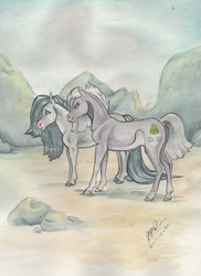 Size: 1024x1410 | Tagged: safe, artist:sagastuff94, limestone pie, marble pie, earth pony, pony, g4, female, mare, realistic, rock, traditional art, watercolor painting