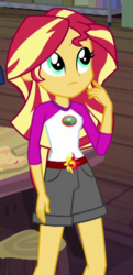 Size: 238x493 | Tagged: safe, screencap, sunset shimmer, equestria girls, g4, my little pony equestria girls: legend of everfree, camp everfree outfits, clothes, cropped, female, legs, shorts, thinking