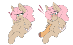 Size: 4000x2500 | Tagged: safe, artist:php172, oc, oc only, oc:bootman bill, oc:mimi bun, pegasus, pony, bedroom eyes, blushing, chest fluff, colored wings, colored wingtips, disembodied hoof, exclamation point, female, floating heart, fluffy, heart, impossibly large chest fluff, mare, ponytail, raised eyebrow, simple background, surprised, tongue out, transparent background