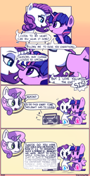 Size: 2001x3923 | Tagged: safe, artist:lilfunkman, rarity, sweetie belle, twilight sparkle, alicorn, pony, unicorn, g4, come what may, comic, dialogue, female, filly, high res, lesbian, mare, moulin rouge, serenade, ship:rarilight, shipping, singing, speech bubble, twilight sparkle (alicorn)