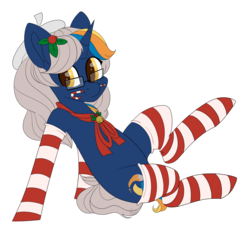 Size: 2188x1972 | Tagged: safe, artist:beashay, oc, oc only, oc:inky brush, pony, unicorn, candy, candy cane, clothes, female, food, glasses, mare, mouth hold, simple background, socks, solo, striped socks, transparent background