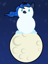 Size: 486x648 | Tagged: safe, artist:flutterluv, princess luna, alicorn, pony, g4, animated, blinking, chibi, ethereal mane, female, galaxy mane, moon, night, snowman, snowmare, solo, tangible heavenly object, winter solstice