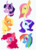 Size: 2700x3700 | Tagged: safe, artist:thebirbdraws, applejack, fluttershy, pinkie pie, rainbow dash, rarity, twilight sparkle, g4, blush sticker, blushing, bust, curved horn, female, floppy ears, high res, horn, lidded eyes, mane six, mare, missing accessory, no catchlights, no pupils, profile, simple background, smiling, white background