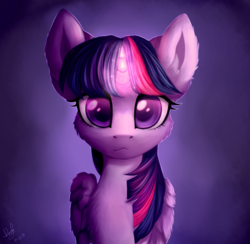 Size: 1845x1800 | Tagged: safe, artist:dustyonyx, twilight sparkle, alicorn, pony, g4, female, fluffy, folded wings, glowing horn, horn, looking at you, magic, magic aura, mare, solo, twilight sparkle (alicorn)