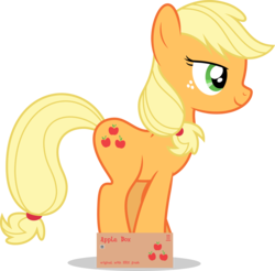 Size: 7000x6877 | Tagged: safe, artist:forgalorga, artist:luckreza8, applejack, earth pony, pony, g4, absurd resolution, behaving like a cat, box, female, if i fits i sits, mare, missing accessory, pony in a box, simple background, solo, transparent background, vector