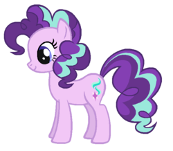 Size: 656x573 | Tagged: safe, artist:colossalstinker, pinkie pie, starlight glimmer, pony, g4, alternate hairstyle, female, mare, recolor, simple background, smiling, solo, standing, transparent background
