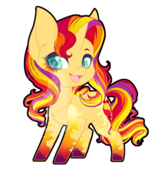 Size: 750x805 | Tagged: safe, artist:fuyusfox, sunset shimmer, pony, unicorn, g4, chibi, cute, ethereal mane, female, gradient hooves, looking at you, mare, outline, rainbow power, rainbow power-ified, shimmerbetes, simple background, smiling, solo, starry mane, transparent background