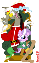 Size: 2472x3991 | Tagged: safe, artist:roger334, diamond tiara, discord, draconequus, g4, christmas, clothes, costume, cute, diamondbetes, female, filly, high res, holiday, letter to santa, male, santa claus, santa costume, simple background, transparent background, vector, winter