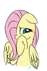 Size: 800x1214 | Tagged: safe, artist:emositecc, fluttershy, pegasus, pony, g4, female, looking down, mare, raised hoof, shy, signature, simple background, solo, transparent background