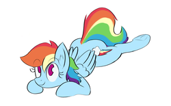 Size: 2102x1300 | Tagged: safe, artist:infrayellow, rainbow dash, pegasus, pony, g4, cute, female, lying down, quick draw, simple background, solo, white background