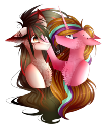 Size: 817x977 | Tagged: safe, artist:twinkepaint, oc, oc only, oc:jemmie j, oc:twinke paint, pegasus, pony, unicorn, boop, chest fluff, female, mare, simple background, transparent background