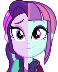 Size: 3216x4000 | Tagged: safe, artist:diegator007, starlight glimmer, sunny flare, equestria girls, equestria girls specials, g4, beanie, clothes, crystal prep academy uniform, duo, hat, high res, school uniform, simple background, split screen, transparent background