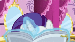 Size: 1280x720 | Tagged: safe, screencap, rarity, pony, unicorn, g4, the saddle row review, angry, animated, discovery family logo, ears back, female, frown, glare, grin, gritted teeth, levitation, magic, mare, music, newspaper, no spoilers, reaction image, reading, smiling, solo, sound, spoiler, talking, telekinesis, webm, wide eyes