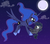 Size: 6167x5423 | Tagged: safe, artist:velveagicsentryyt, princess luna, oc, oc:midnight moon (velvetsentryyt), pony, unicorn, g4, absurd resolution, colt, female, flying, male, moon, mother and son, night, offspring, parent:king sombra, parent:princess luna, parents:lumbra