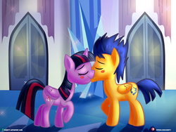 Size: 4000x3000 | Tagged: safe, artist:dieart77, flash sentry, twilight sparkle, alicorn, pegasus, pony, g4, blushing, female, high res, kissing, male, mare, ship:flashlight, shipping, smiling, stallion, straight, twilight sparkle (alicorn)