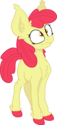 Size: 1755x3861 | Tagged: safe, artist:paskanaakka, derpibooru exclusive, apple bloom, earth pony, pony, g4, blank flank, chest fluff, colored hooves, ear fluff, female, filly, freckles, impossibly large ears, simple background, solo, transparent background, unshorn fetlocks