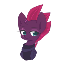 Size: 2000x2000 | Tagged: safe, artist:lan wu, fizzlepop berrytwist, tempest shadow, pony, g4, my little pony: the movie, broken horn, bust, eye scar, female, high res, horn, portrait, scar, simple background, smiling, solo