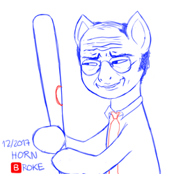 Size: 3543x3543 | Tagged: safe, artist:hornbroke, pony, baseball bat, george costanza, glasses, high res, ishygddt, male, meme, ponified, seinfeld, solo