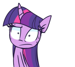 Size: 934x832 | Tagged: safe, artist:lilboulder, twilight sparkle, alicorn, pony, g4, confused, female, frown, looking at you, mare, nervous, raised eyebrow, reaction image, simple background, solo, sweat, twilight sparkle (alicorn), white background, wide eyes