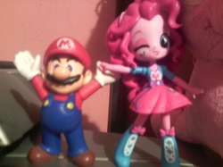Size: 883x662 | Tagged: safe, pinkie pie, equestria girls, g4, clothes, crossover, doll, equestria girls minis, irl, male, mario, mariopie, out of focus, photo, skirt, super mario bros., toy