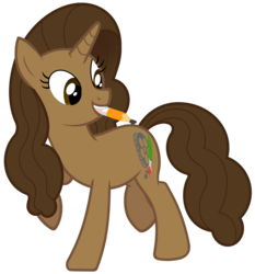 Size: 1399x1500 | Tagged: safe, artist:knadire, artist:knadow-the-hechidna, oc, oc only, pony, unicorn, artist, brush, female, film reel, mare, mouth hold, paintbrush, pencil, simple background, solo, transparent background