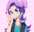 Size: 3197x2988 | Tagged: safe, artist:hika, starlight glimmer, equestria girls, g4, abstract background, beanie, blush sticker, blushing, female, hat, heart, high res, human coloration, looking at you, peace sign, pixiv, smiling, solo