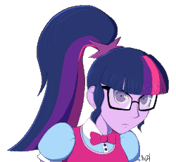 Size: 1527x1407 | Tagged: safe, artist:animana21, sci-twi, twilight sparkle, equestria girls, g4, animated, blinking, bowtie, colored, female, gif, glasses, looking at you, persona, persona 5, solo