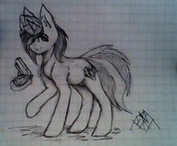 Size: 530x437 | Tagged: safe, artist:al1-ce, oc, oc only, pony, unicorn, graph paper, grayscale, magic, monochrome, pencil drawing, solo, traditional art, weapon