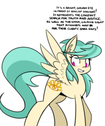 Size: 500x600 | Tagged: dead source, safe, artist:reiduran, oc, oc only, oc:ostria chime, pegasus, pony, dialogue, ear fluff, female, mare, simple background, smiling, solo, spread wings, white background, wings