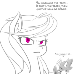 Size: 500x500 | Tagged: dead source, safe, artist:reiduran, oc, oc only, oc:corona flare, oc:ostria chime, pony, unicorn, bust, dialogue, ear fluff, eyes closed, facehoof, female, mare, monochrome, partial color, serious, serious face, sketch