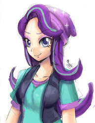 Size: 600x777 | Tagged: safe, artist:love2eategg, starlight glimmer, equestria girls, g4, beanie, clothes, female, hat, human coloration, simple background, smiling, solo, white background