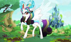 Size: 960x576 | Tagged: safe, artist:owocrystalcatowo, oc, oc only, oc:shy heart, alicorn, pony, changeling hive, female, offspring, parent:king sombra, parent:oc:crystal heart, solo