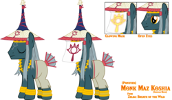 Size: 1600x933 | Tagged: safe, artist:sketchmcreations, pony, bracelet, clothes, hat, inkscape, jewelry, mask, monk, necklace, pants, ponified, sheikah, simple background, the legend of zelda, the legend of zelda: breath of the wild, transparent background, vector
