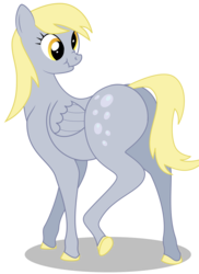 Size: 1600x2200 | Tagged: safe, artist:shitigal-artust, derpy hooves, horse, pegasus, pony, g4, :t, bubble butt, butt, colored hooves, derp, female, hoers, hoof shoes, looking back, mare, nose wrinkle, plot, raised leg, scrunchy face, simple background, solo, transparent background, wat, wavy mouth, what has science done