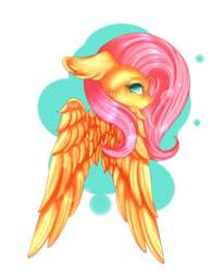 Size: 2663x3249 | Tagged: safe, artist:minteadraws, fluttershy, pegasus, pony, g4, bust, colored pupils, ear fluff, female, high res, looking at you, looking back, looking back at you, mare, portrait, simple background, solo, transparent background, wings
