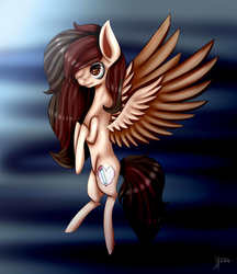 Size: 1598x1851 | Tagged: safe, artist:minteadraws, oc, oc only, pegasus, pony, female, flying, hair over one eye, mare, solo, spread wings, wings