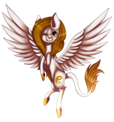 Size: 1369x1465 | Tagged: safe, artist:minteadraws, oc, oc only, pegasus, pony, female, flying, leonine tail, looking at you, mare, one eye closed, simple background, solo, spread wings, transparent background, wings, wink