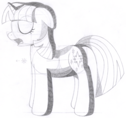 Size: 1506x1412 | Tagged: safe, artist:aafh, twilight sparkle, pony, unicorn, g4, eyes closed, female, floppy ears, grayscale, mare, monochrome, open mouth, simple background, solo, traditional art, white background
