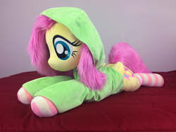 Size: 2267x1700 | Tagged: safe, artist:qtpony, fluttershy, pony, g4, clothes, hoodie, irl, photo, plushie, socks, solo, striped socks