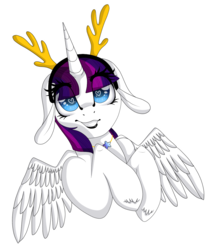 Size: 1000x1200 | Tagged: safe, artist:autumnheart462, oc, oc only, oc:twily star, alicorn, pony, alicorn oc, antlers, female, floppy ears, heart eyes, horn, mare, reindeer antlers, simple background, solo, transparent background, wingding eyes, wings