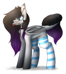 Size: 770x860 | Tagged: safe, artist:umiimou, oc, oc only, oc:raven, bat pony, pony, candy, candy cane, clothes, female, food, mare, simple background, socks, solo, striped socks, transparent background