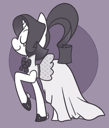 Size: 827x965 | Tagged: safe, artist:typhwosion, rarity, pony, unicorn, g4, rarity investigates, alternate hairstyle, black and white, clothes, cute, dress, eyes closed, female, grayscale, mare, monochrome, ponytail, profile, raised hoof, raribetes, shoes, smiling, solo