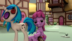 Size: 640x360 | Tagged: safe, artist:tech--pony, berry punch, berryshine, derpy hooves, dj pon-3, octavia melody, vinyl scratch, g4, 3d, animated, cello, drunk, female, go home you're drunk, musical instrument, no sound, octavia is not amused, ponyville, source filmmaker, tongue out, unamused, webm