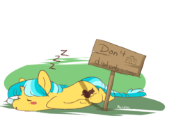 Size: 5000x4000 | Tagged: safe, artist:maxiima, oc, oc only, oc:ducky ink, pony, unicorn, background pony, cute, do not disturb, female, mare, sign, simple background, sleeping, snot bubble, solo, transparent background, zzz