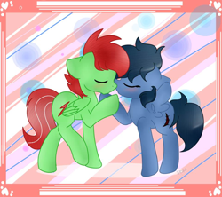 Size: 960x852 | Tagged: safe, artist:slenderdash, oc, oc only, oc:faith, oc:minty light, pony, cute, duo, faithlight, female, kissing, male, oc x oc, shipping, straight