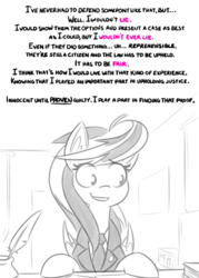 Size: 500x700 | Tagged: source needed, safe, artist:reiduran, oc, oc only, oc:ostria chime, pegasus, pony, ask, clothes, dialogue, ear fluff, female, grayscale, inkwell, looking away, mare, monochrome, necktie, quill, smiling, solo, tumblr