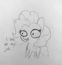 Size: 1336x1396 | Tagged: safe, artist:tjpones, pinkie pie, earth pony, pony, g4, dialogue, female, grayscale, lineart, mare, monochrome, open mouth, smiling, solo, traditional art