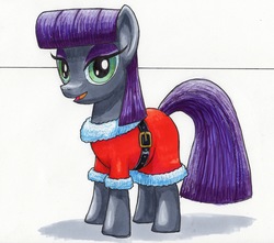 Size: 2644x2338 | Tagged: safe, artist:bbqninja501st, maud pie, earth pony, pony, g4, clothes, cute, female, high res, looking at you, mare, maudabetes, simple background, smiling, solo, traditional art, white background