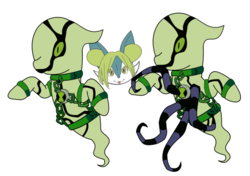 Size: 529x373 | Tagged: safe, artist:orochismith, alien, ghost pony, pony, ben 10, ben 10 omniverse, chained, chains, crossover, ectoplasm, fusion, ghostfreak, monoeye, omnitrix, ponified, spooky, tentacles