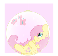 Size: 1600x1535 | Tagged: safe, artist:eivilpotter, fluttershy, pegasus, pony, g4, christmas ball, cutie mark, female, looking up, mare, on back, ornament, profile, smiling, solo